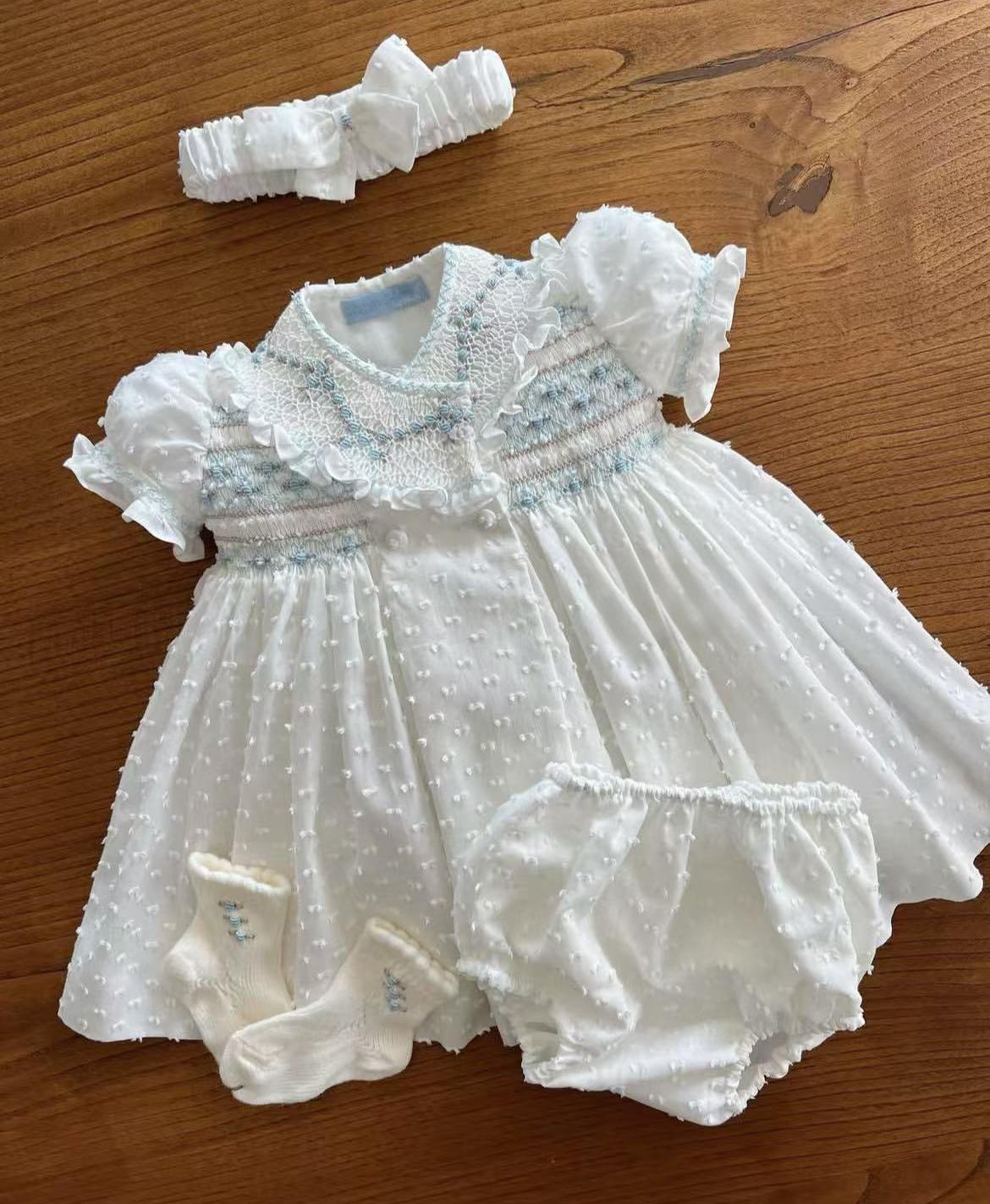 Baby Clothing Embroidery - 0-12Y babymeisje zomer blauwe bloem handgemaakte
