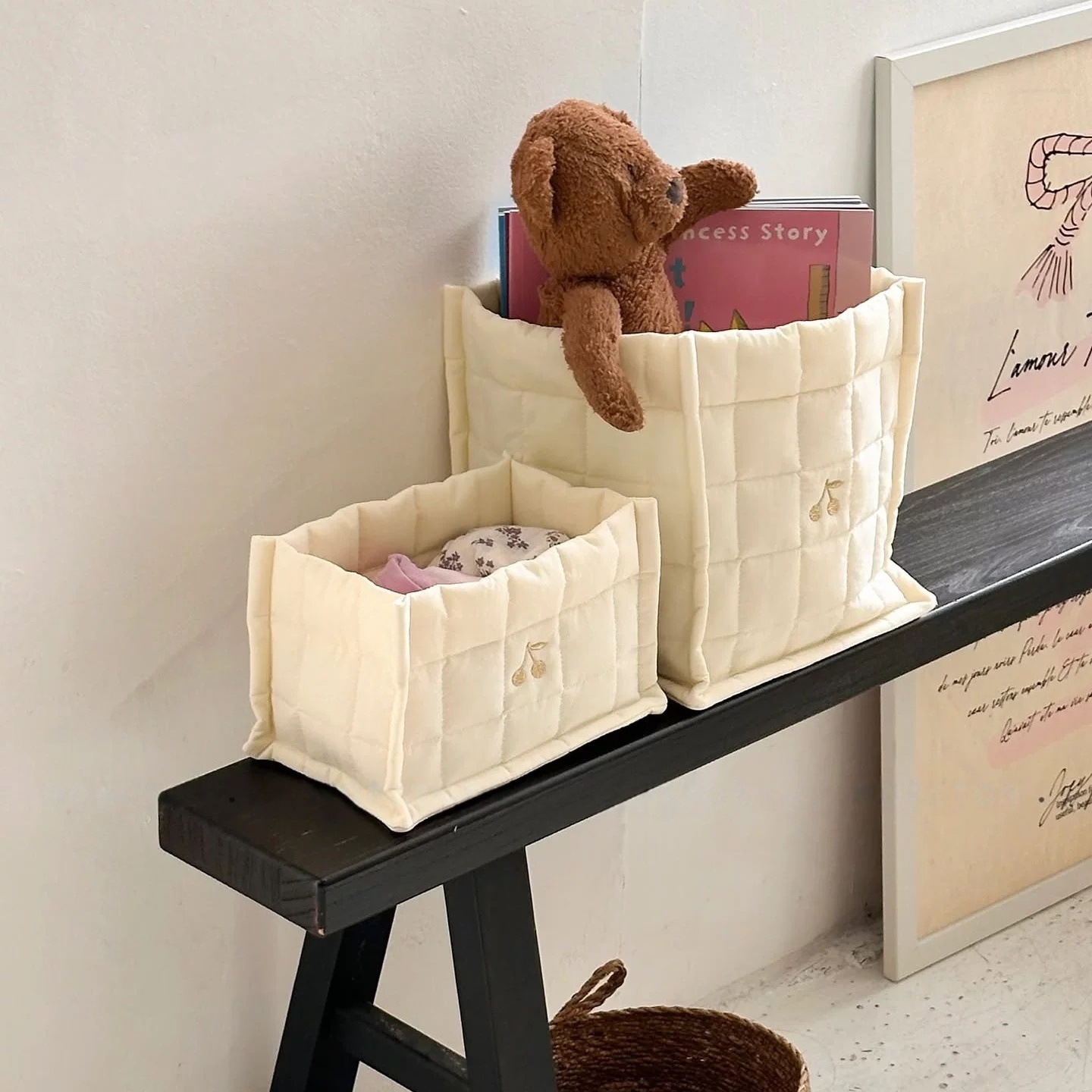 Baby Clothing Clearance - Opbergzak voor babyluiers met kersenborduursel, geruite