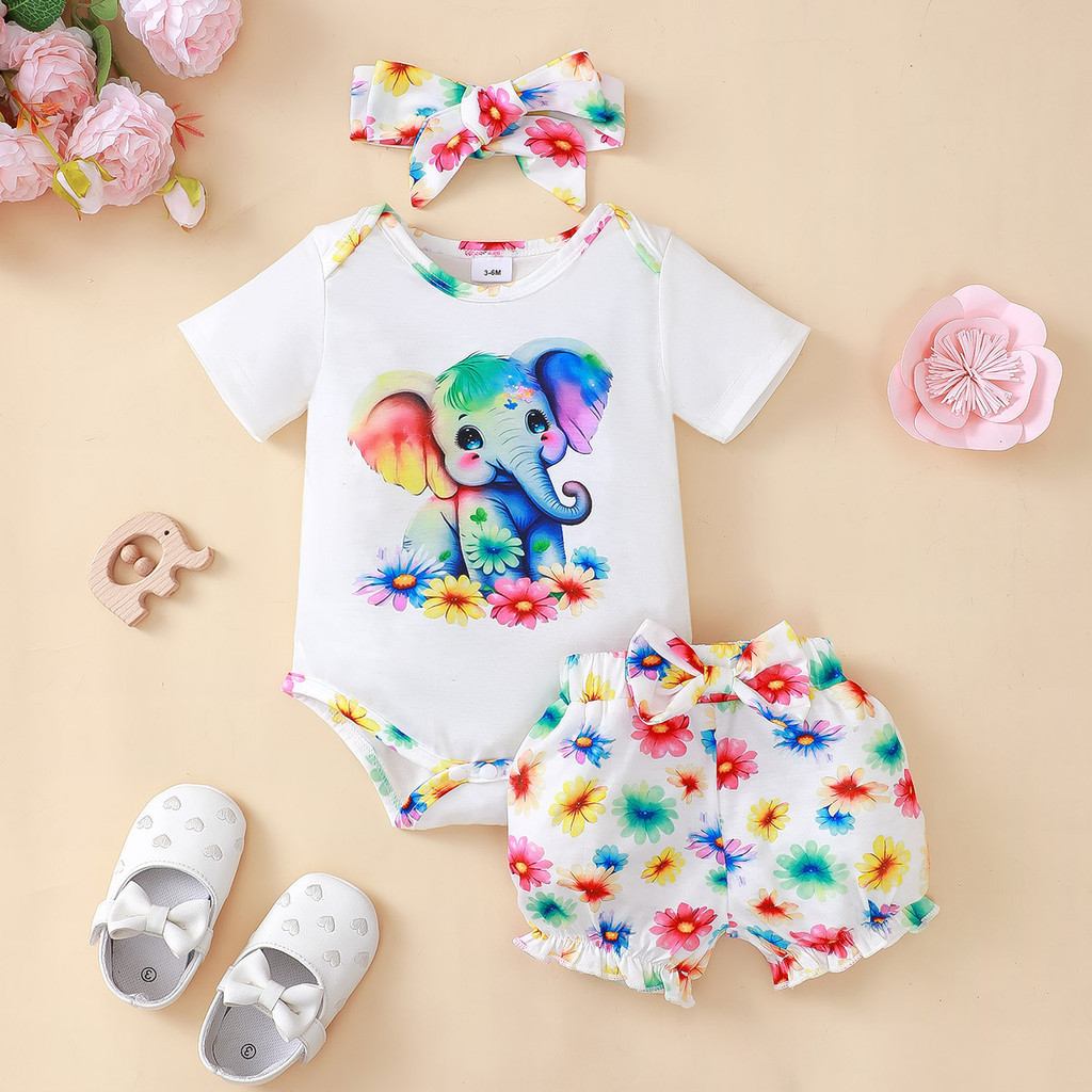Baby Clothing Elephant - 3PCS Kleidungsset für Neugeborene, Mädchen, kurzärmelig,